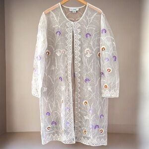 Vintage Lew Magram Woman's XL Vintage Beaded Embroidered 100% SILK Duster Jacket
